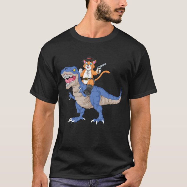 cat riding dinosaur T-Shirt (Front)