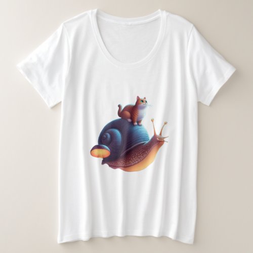 Cat Riding Giant Snail Plus Size T_Shirt