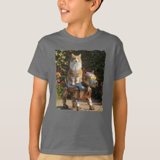 Cat riding his faithful robot dog! T-Shirt