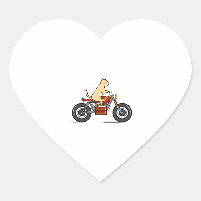 Cat Riding Motorcycle Heart Sticker (Front)