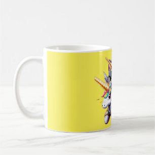 Cat Riding on Unicorn Robot Yellow Coffee Mug