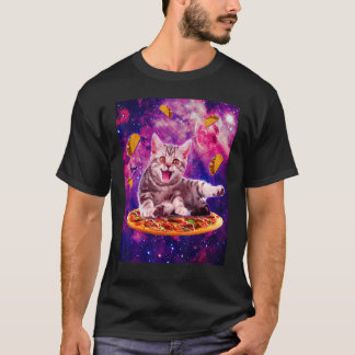 Cat Riding Pizza In Space Galaxy Taco Kitten Cats T-Shirt