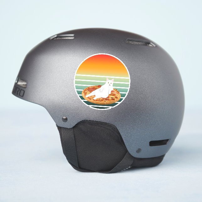 Cat riding pizza retro sticker (Helmet Side)