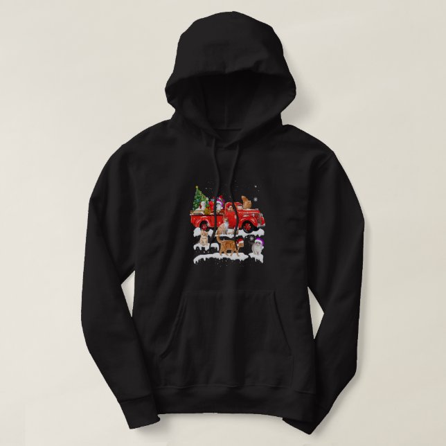 Cat Riding Red Truck Merry Christmas Kitten Xmas U Hoodie (Design Front)