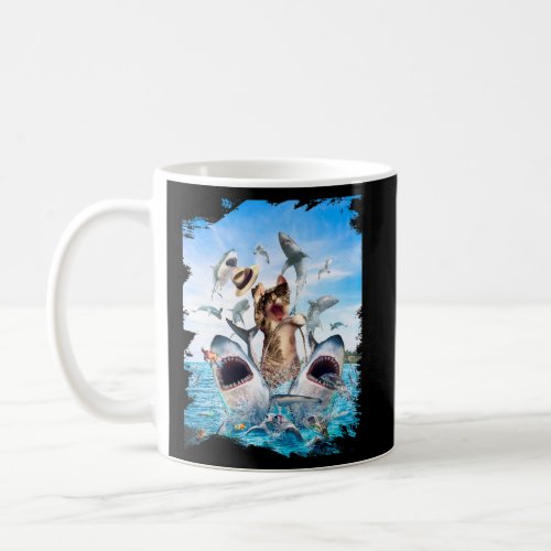 Cat Riding Shark Beach Ocean Cats Sharks Sunglasse Coffee Mug