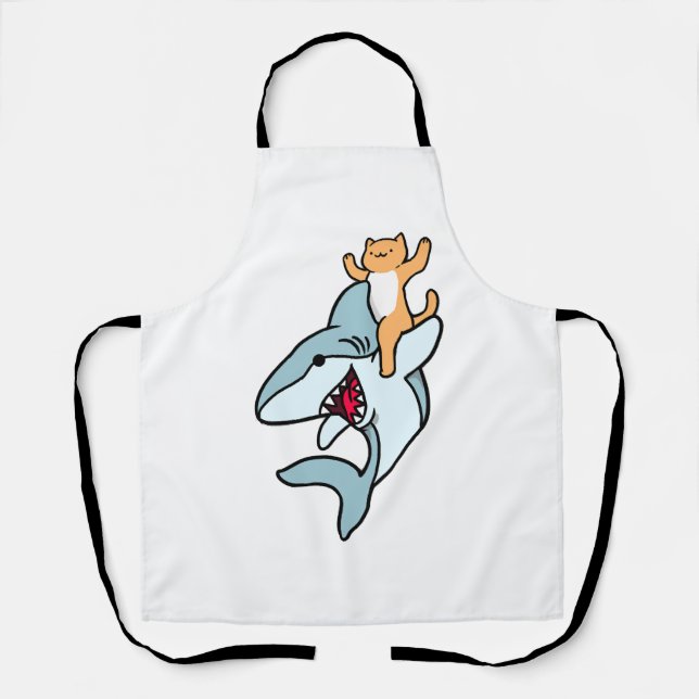 Cat Riding Shark Cat Lover Apron (Front)
