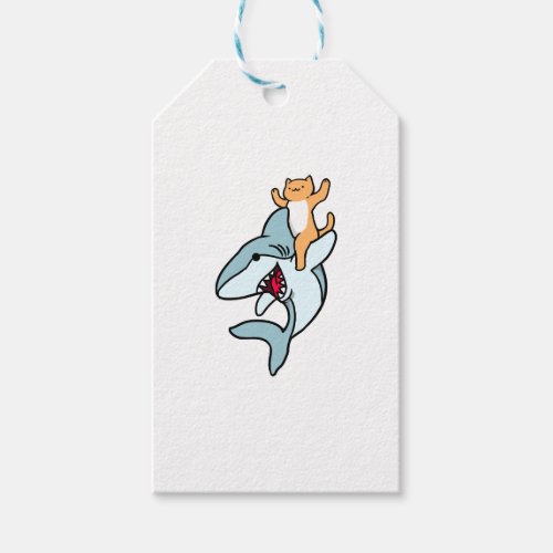 Cat Riding Shark Cat Lover Gift Tags