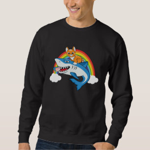 Cat Riding Shark Eating Ice Cream Rainbow For Cat Sweatshirt