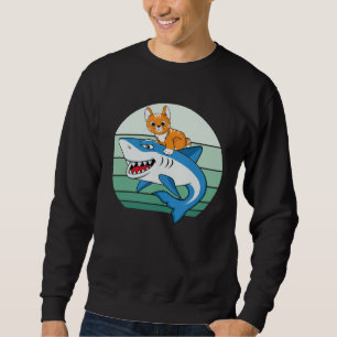 Cat Riding Shark For Cat Mom Cat Dad Cat Vintage Sweatshirt