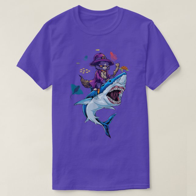 Cat Riding Shark Halloween Kids Boys Girls 1074 T-Shirt (Design Front)