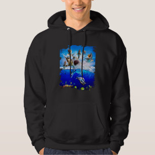 Cat riding shark in the ocean on the beach hoodie