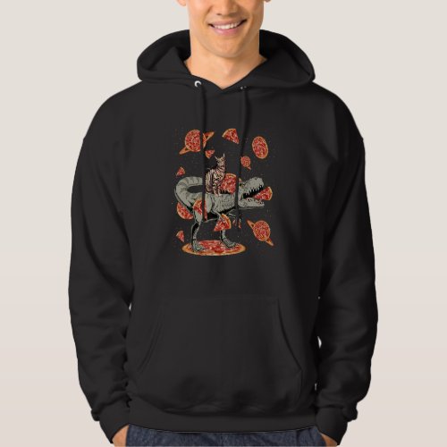 Cat Riding T Rex Pizza Space Galaxy Hoodie