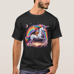 Cat Riding Unicorn Galaxy Rainbow Kitten Lover T-Shirt