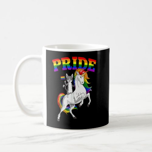 Cat Riding Unicorn Gay Pride Rainbow Lgbtq  Coffee Mug