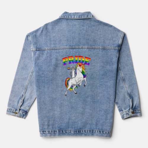 Cat Riding Unicorn Gay Pride Rainbow Lgbtq  Denim Jacket