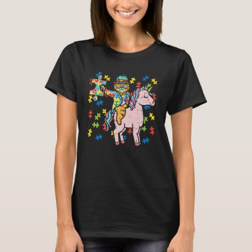 Cat Riding Unicorn Puzzles Autism Awareness Animal T-Shirt