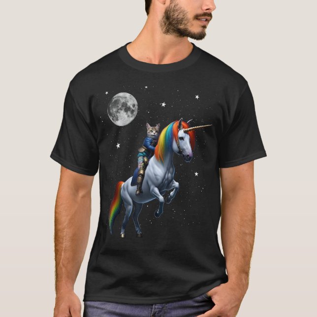 Cat Riding Unicorn T-Shirt (Front)