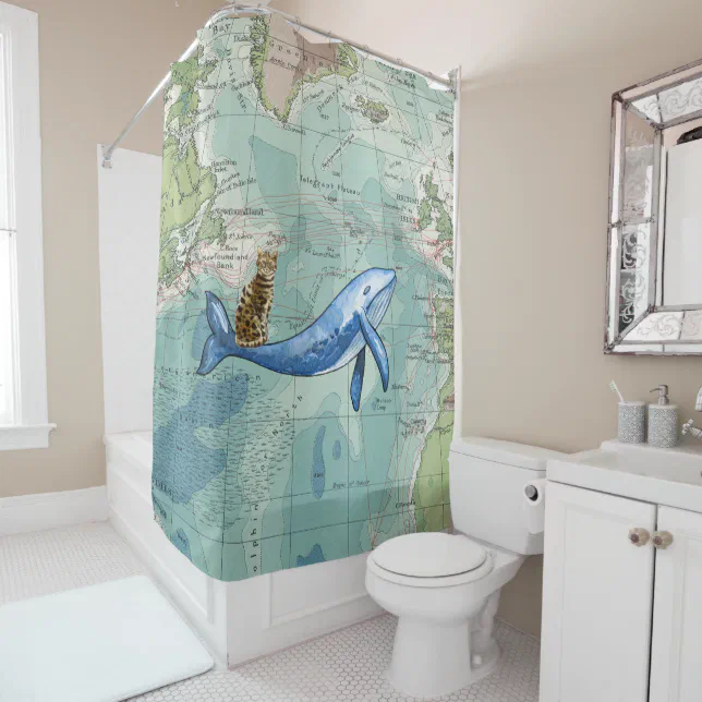 Cat Riding Whale Shower Curtain Zazzle