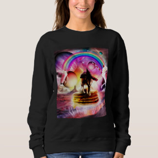 Cat Riding Wolf With Pancakes And Milkshake Sweatshirt