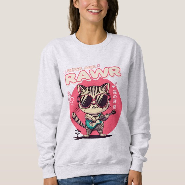 Cat Rock and Roll Guitar Musician Funny T-Shirt Sweatshirt (Front)