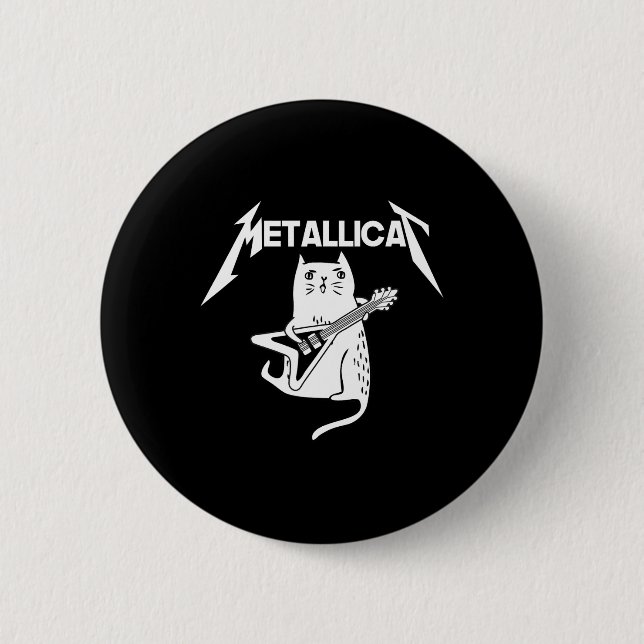 Cat Rock Band Guitar Fun Christmas Gift Button (Front)