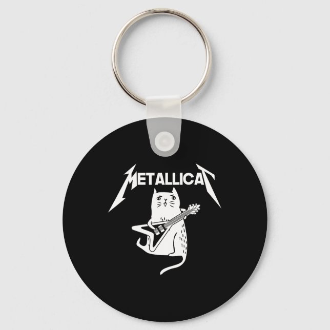 Cat Rock Band Guitar Fun Christmas Gift Keychain (Front)