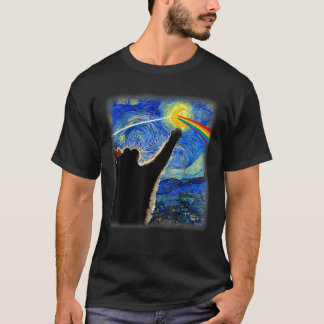 Cat Rock Music Cat Starry Night Van Gogh Art Funny T-Shirt