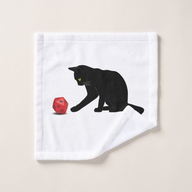 Cat Rolling Dice RPG Role Playing Games Gaming Lov Wash Cloth (Wash Cloth)