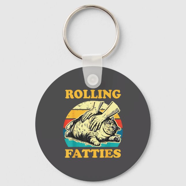 Cat Rolling Fatties Funny For Men Women  Keychain (Front)