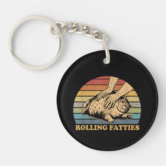 Cat Rolling Fatties Funny Keychain (Front)