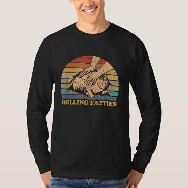 Cat Rolling Fatties Funny T-Shirt (Front)