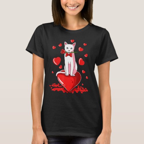 Cat Rose Heart Valentines Day Cute Kitten Kitty Pe T_Shirt