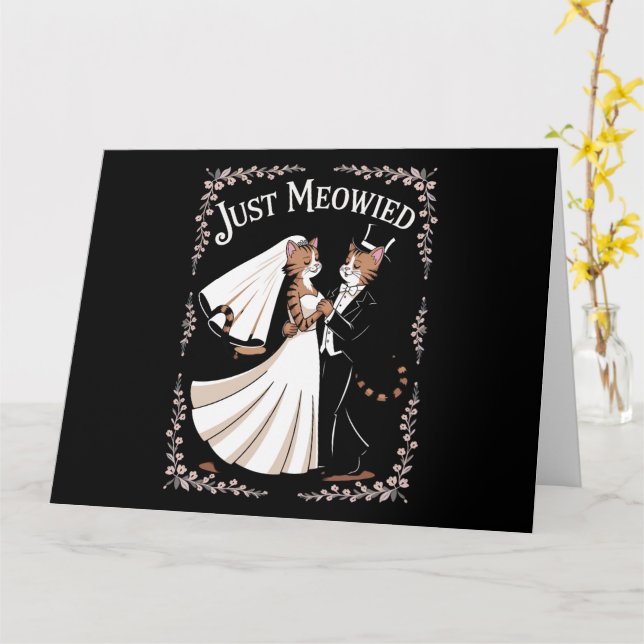 Cat Royal Wedding Funny Just Married Couples Dance Card (Yellow Flower)