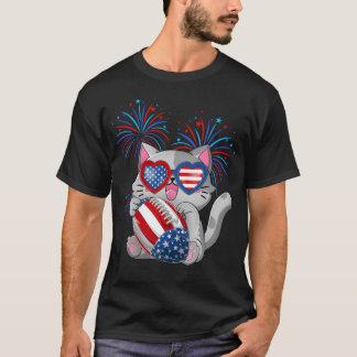 Cat Rugby American Usa Flag Cat 4th Of July T-Shirt