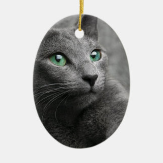 Cat Russian Blue Look Eyes Gray Pet Ceramic Ornament