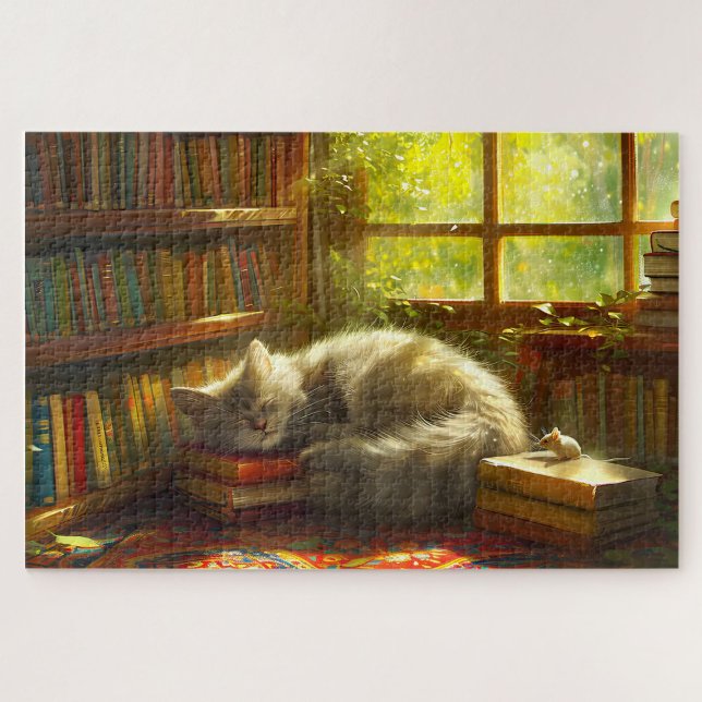 Cat’s Cozy Library Siesta Gift for Cat Lover  Jigsaw Puzzle (Creator Uploaded)