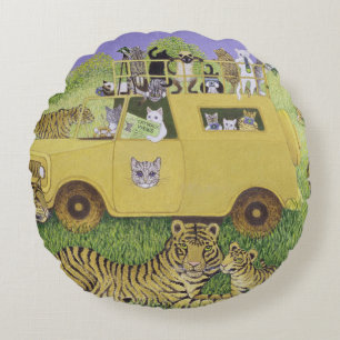 Cat Safari Round Pillow