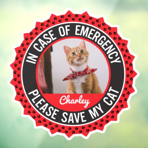 Cat Safety Alert Custom First Responder Window Cling