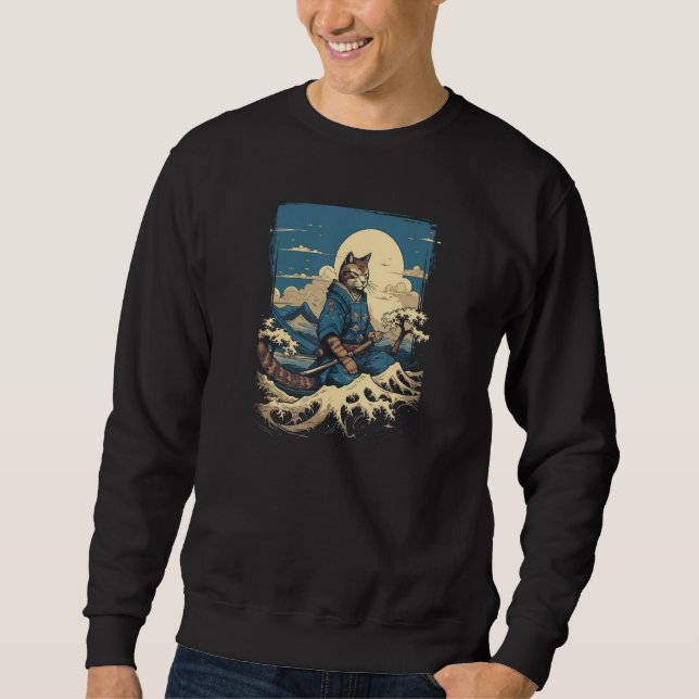 Cat Samurai & The Great Wave  Enchanting Japanese  Sweatshirt (Front)
