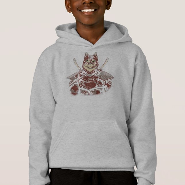 Cat Samurai Warrior Japanese Hoodie (Front)