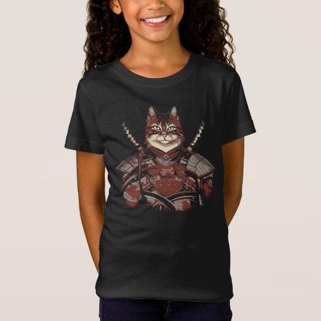 Cat Samurai Warrior Japanese T-Shirt (Front)