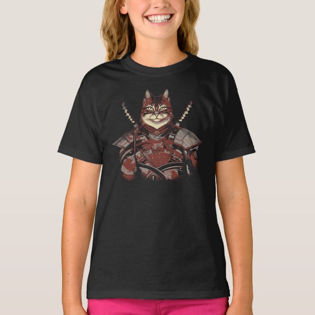 Cat Samurai Warrior Japanese T-Shirt (Front)