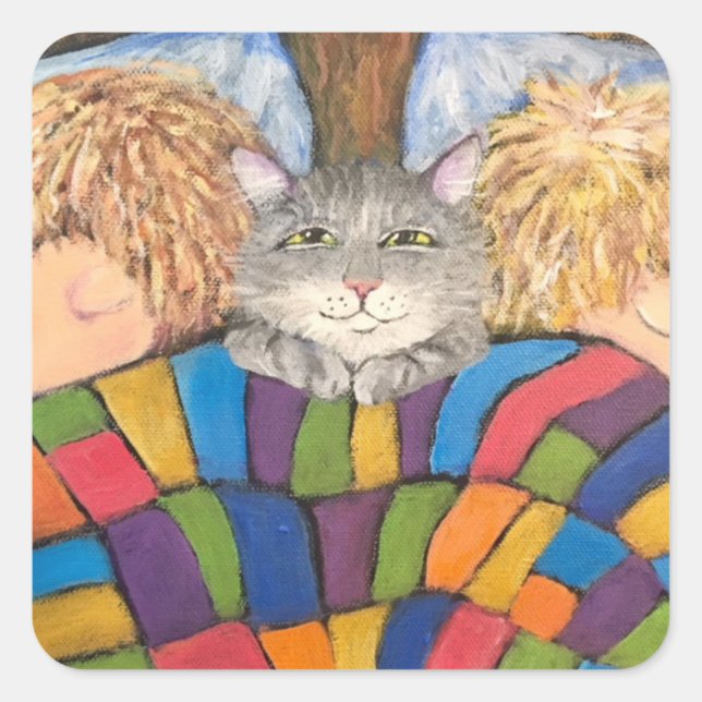 Cat sandwich square sticker (Front)