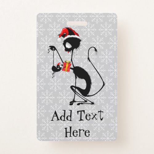 Cat Santa and Mouse with Christmas Gift  Badge