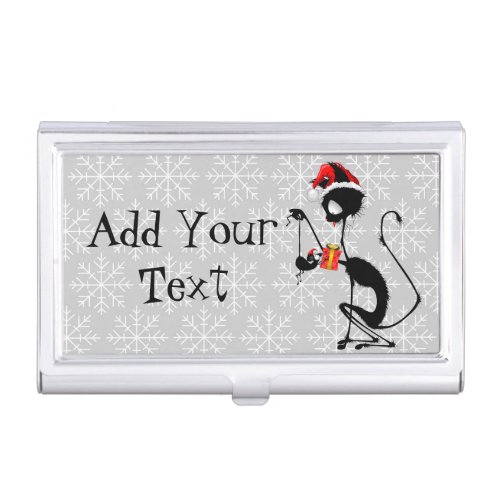 Cat Santa and Mouse with Christmas Gift  Business Card Case