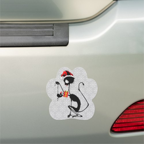 Cat Santa and Mouse with Christmas Gift  Car Magnet