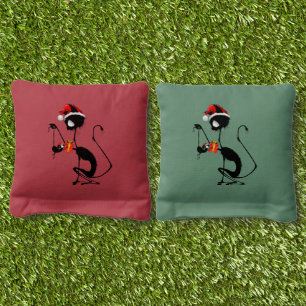 Cat Santa and Mouse with Christmas Gift  Cornhole Bags
