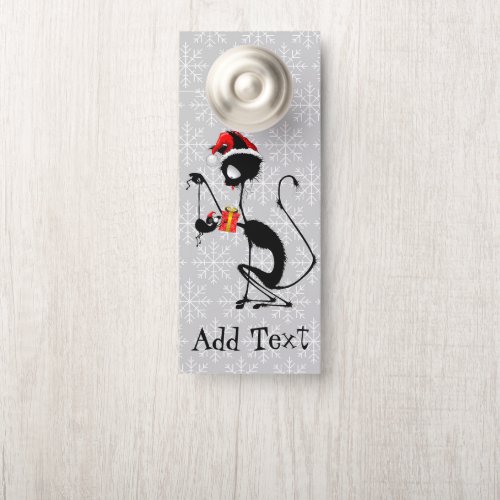 Cat Santa and Mouse with Christmas Gift  Door Hanger