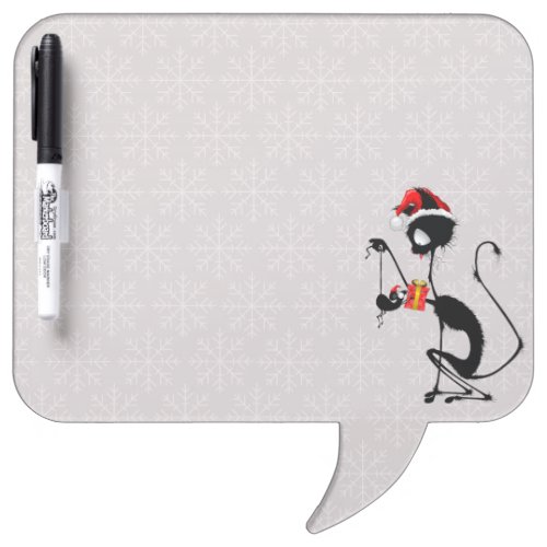 Cat Santa and Mouse with Christmas Gift  Dry Erase Board