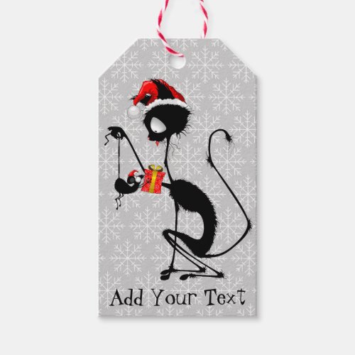 Cat Santa and Mouse with Christmas Gift  Gift Tags